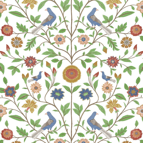 Malibu Ps Bird Toile Transitional Floral - White | Peel and Stick Removable Wallcovering