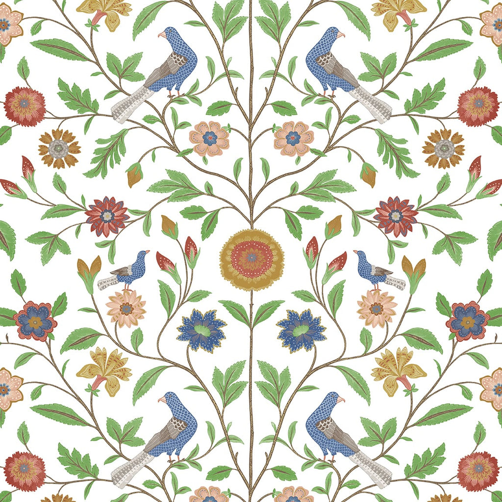 Malibu PS Bird Toile Transitional Floral - White | Peel and Stick Removable Wallpaper