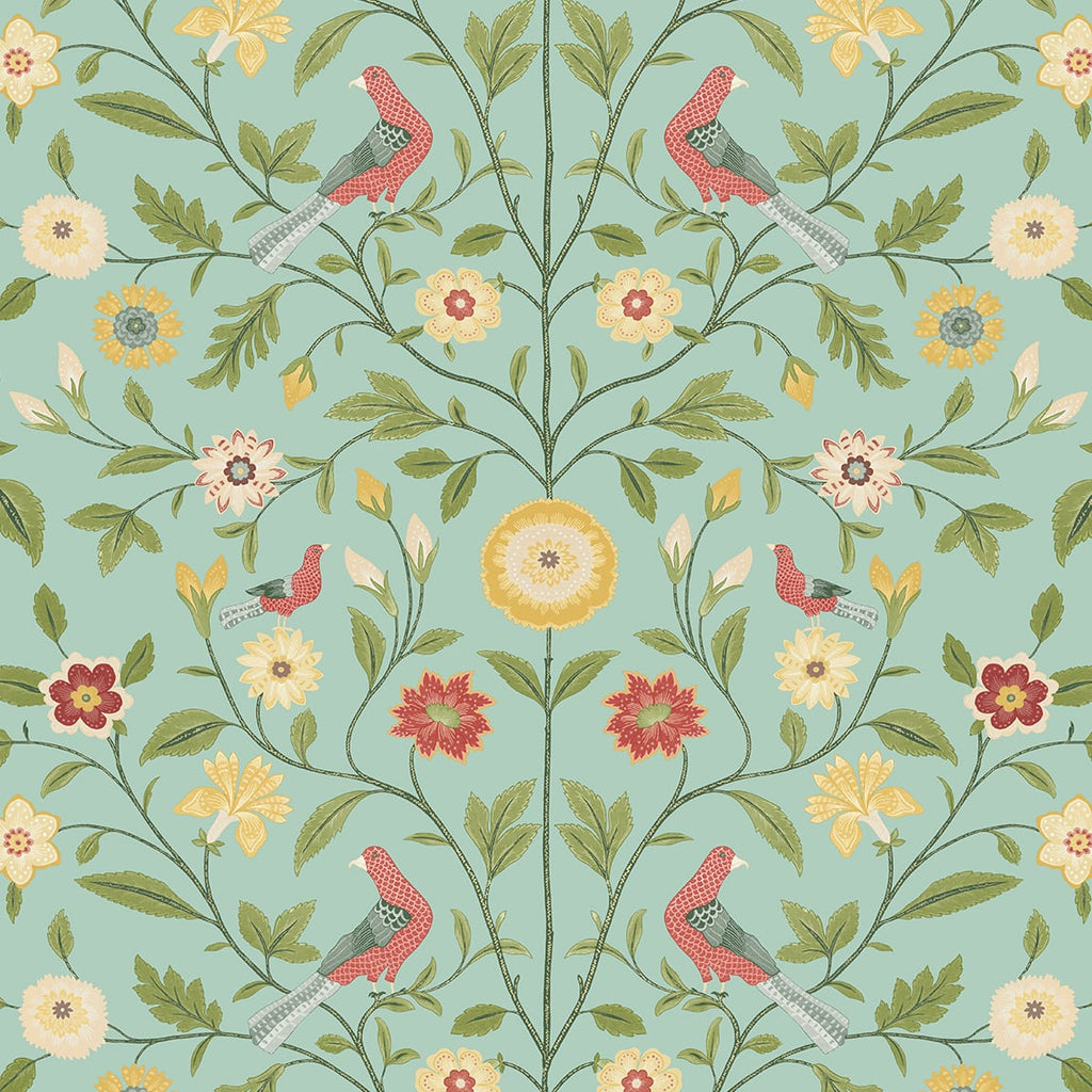 Malibu PS Bird Toile Transitional Floral - Aquamarine | Peel and Stick Removable Wallpaper
