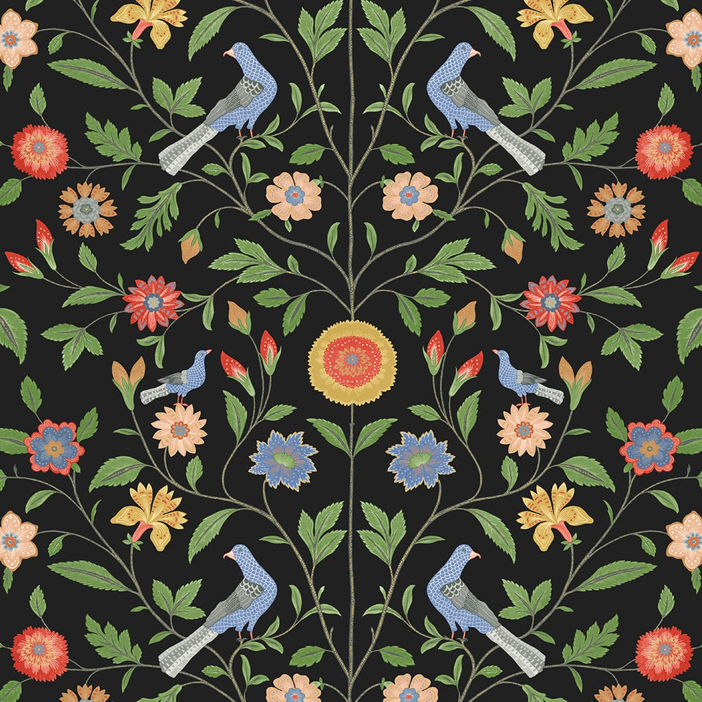 Malibu PS Bird Toile Transitional Floral - Onyx | Peel and Stick Removable Wallpaper