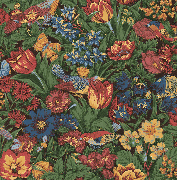 Malibu Ps Bird Floral Transitional Floral - Carmine & Blue Lagoon | Peel and Stick Removable Wallcovering