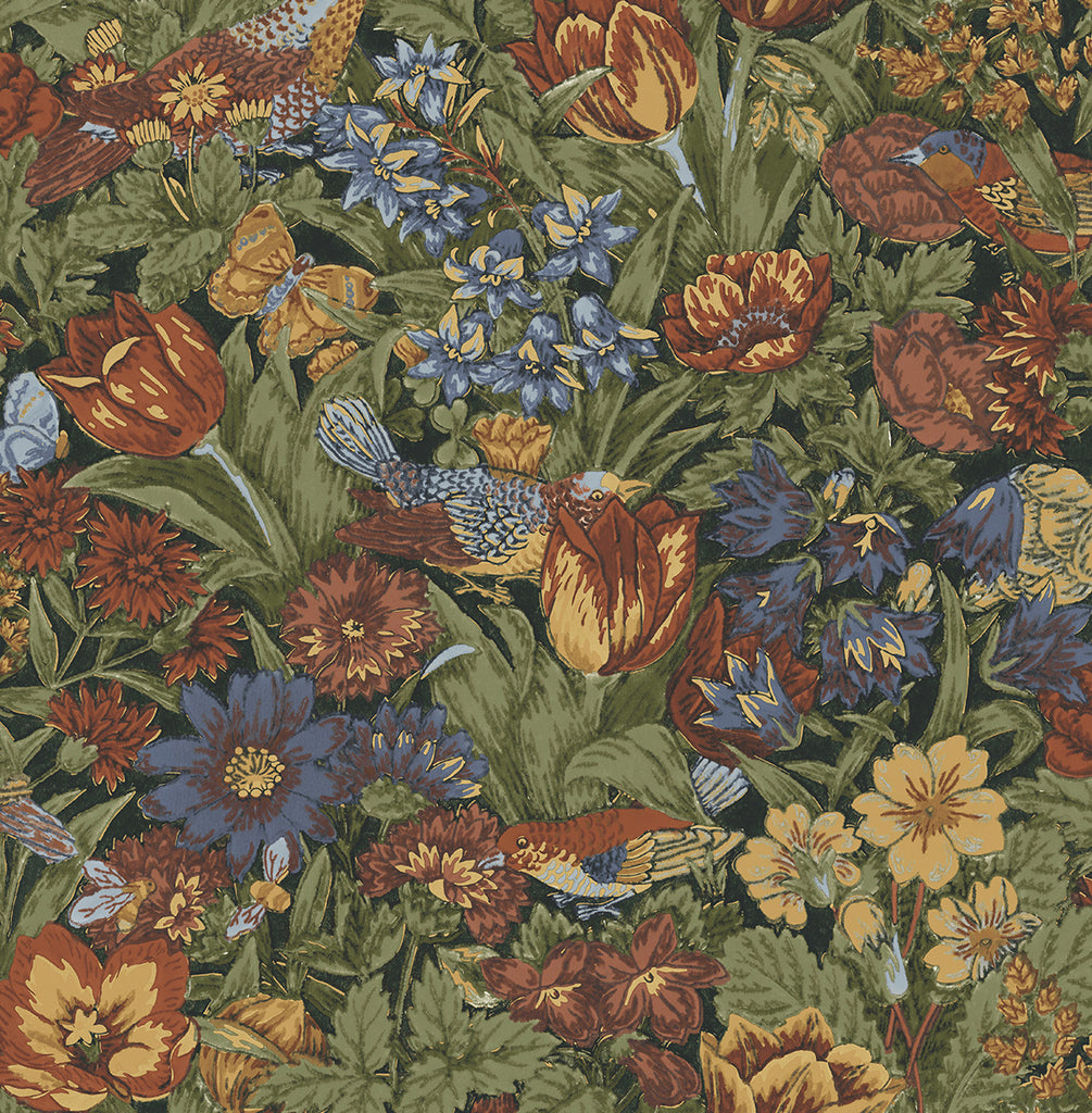Malibu PS Bird Floral Transitional Floral - Russet & Riverside | Peel and Stick Removable Wallpaper