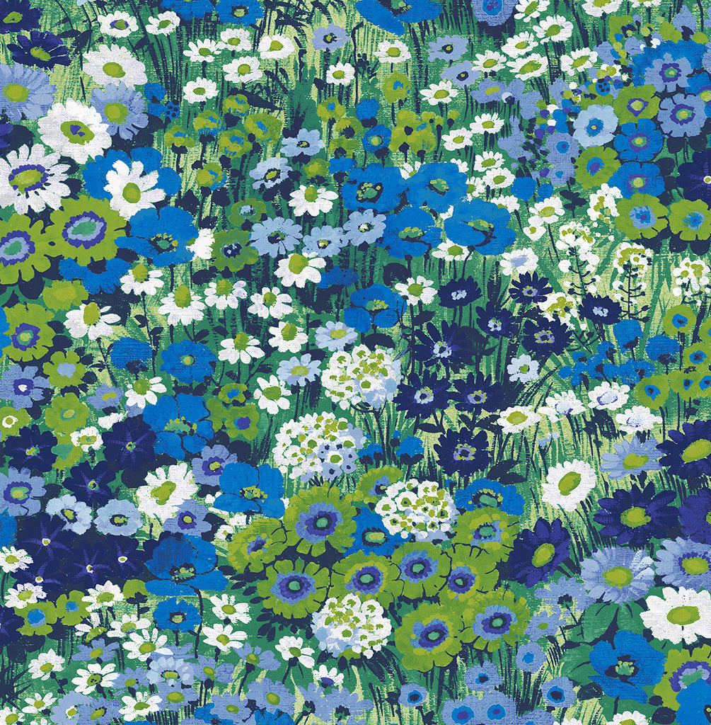 Malibu PS Floral Meadow Contemporary Floral - Bright Blue & Sap Green | Peel and Stick Removable Wallpaper