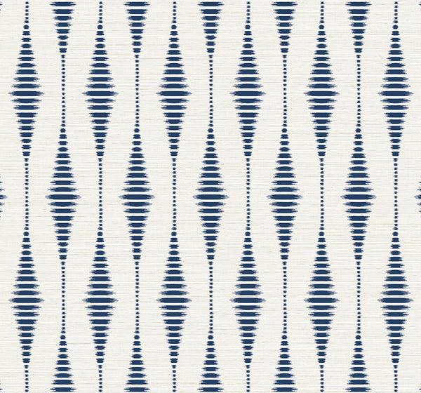 Malibu Ps Striped Ikat Contemporary Ikat - Navy Blue & Linen | Peel and Stick Removable Wallcovering