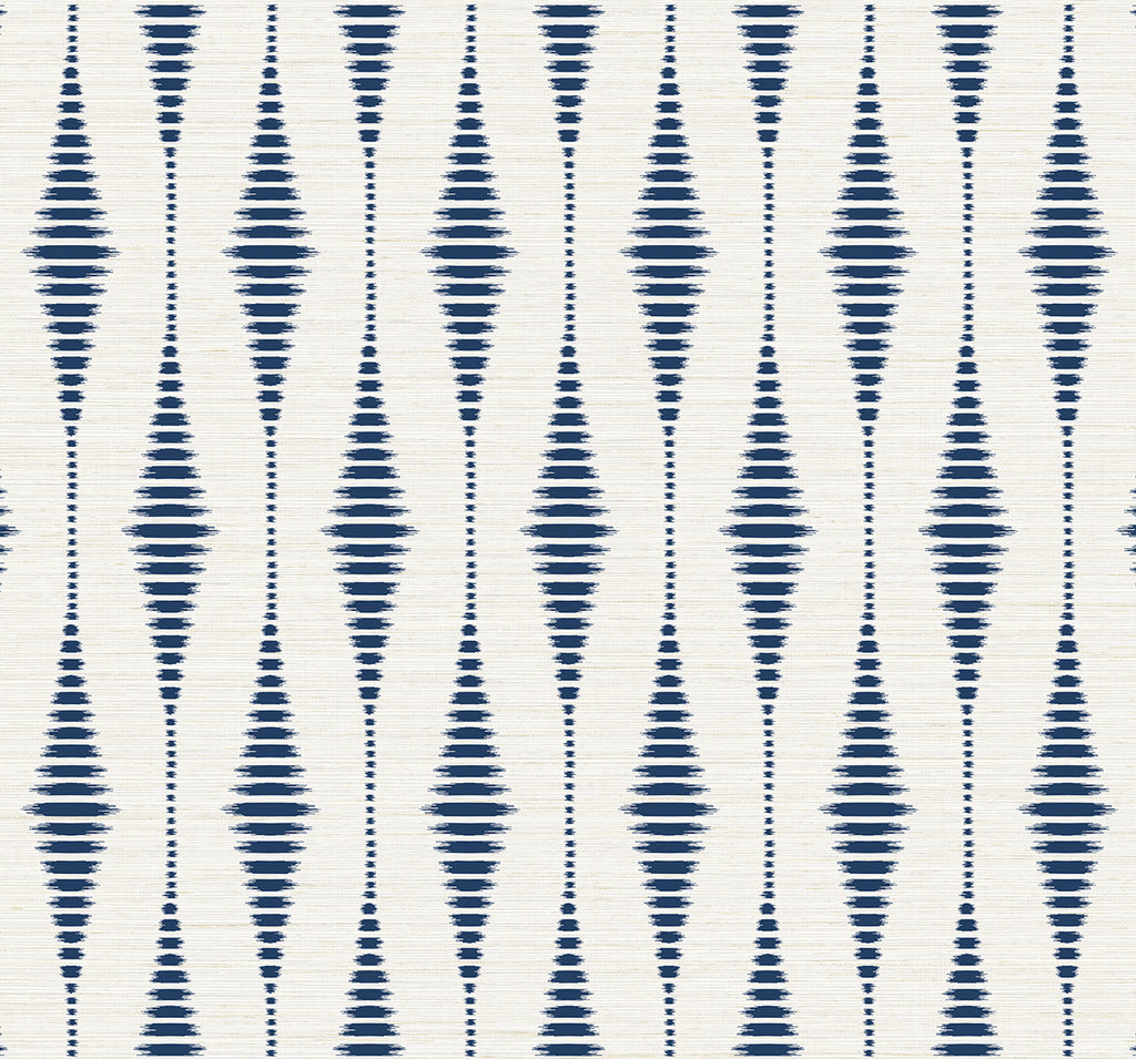 Malibu PS Striped Ikat Contemporary Ikat - Navy Blue & Linen | Peel and Stick Removable Wallpaper