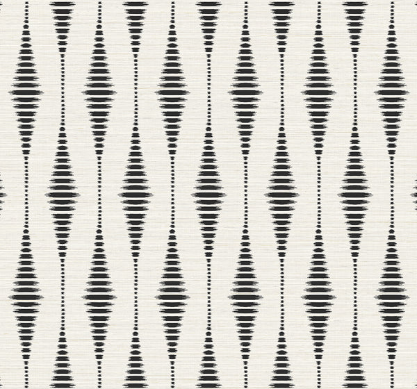 Malibu Ps Striped Ikat Contemporary Ikat - Ebony & Linen | Peel and Stick Removable Wallcovering