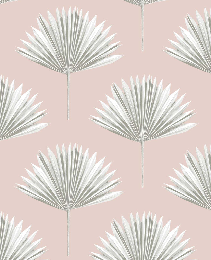 Malibu PS Tropical Fan Palm Coastal Botanical - Pink Mist | Peel and Stick Removable Wallpaper