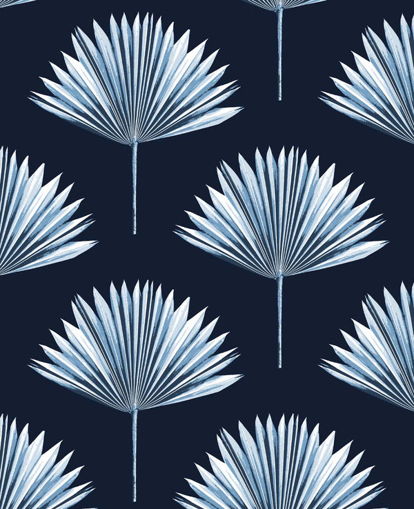 Malibu Ps Tropical Fan Palm Coastal Botanical - Navy Blue | Peel and Stick Removable Wallcovering