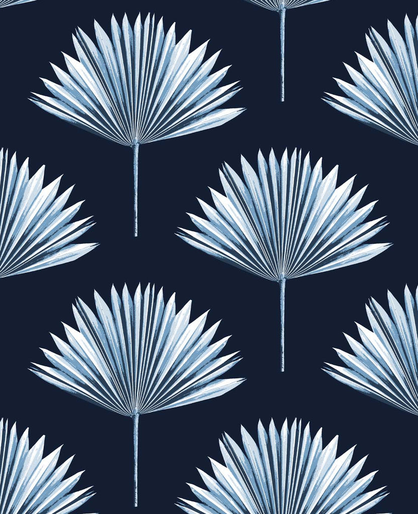 Malibu PS Tropical Fan Palm Coastal Botanical - Navy Blue | Peel and Stick Removable Wallpaper