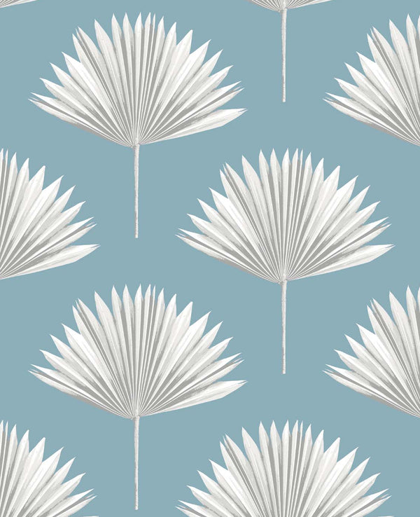Malibu Ps Tropical Fan Palm Coastal Botanical - Blue Patina | Peel and Stick Removable Wallcovering