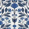Malibu PS Folk Floral Scandinavian Floral - Blue Sapphire & Pavestone | Peel and Stick Removable Wallpaper