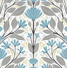 Malibu PS Folk Floral Scandinavian Floral - Blue Patina & Wheat | Peel and Stick Removable Wallpaper