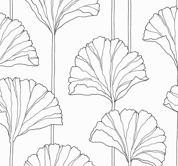 Malibu Ps Gingko Leaf Contemporary Botanical - Ebony | Peel and Stick Removable Wallcovering