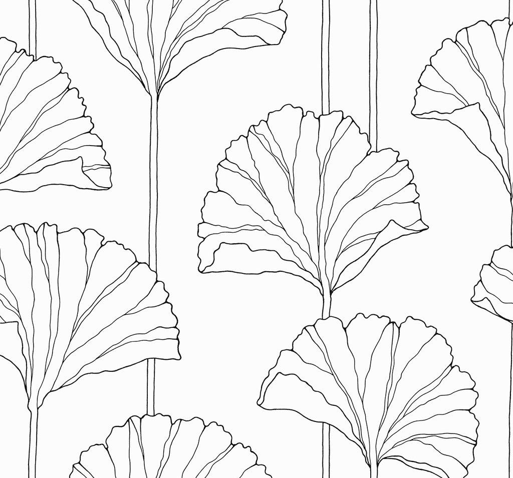 Malibu PS Gingko Leaf Contemporary Botanical - Ebony | Peel and Stick Removable Wallpaper