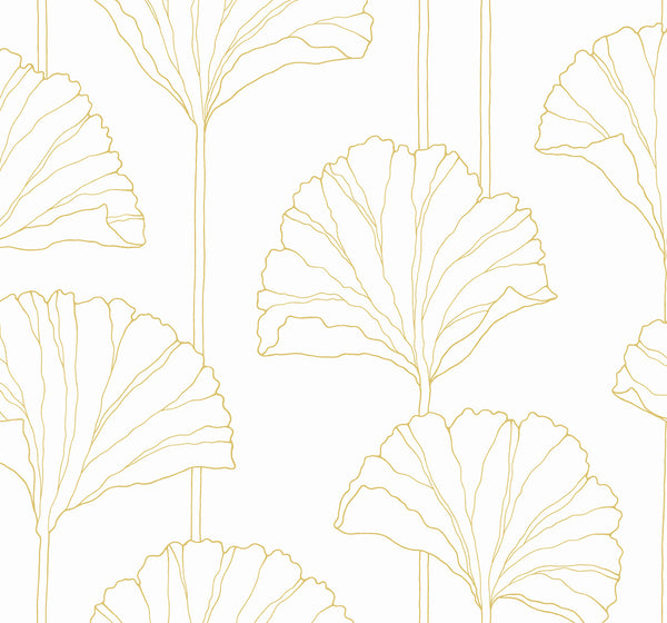 Malibu Ps Gingko Leaf Contemporary Botanical - Metallic Gold | Peel and Stick Removable Wallcovering