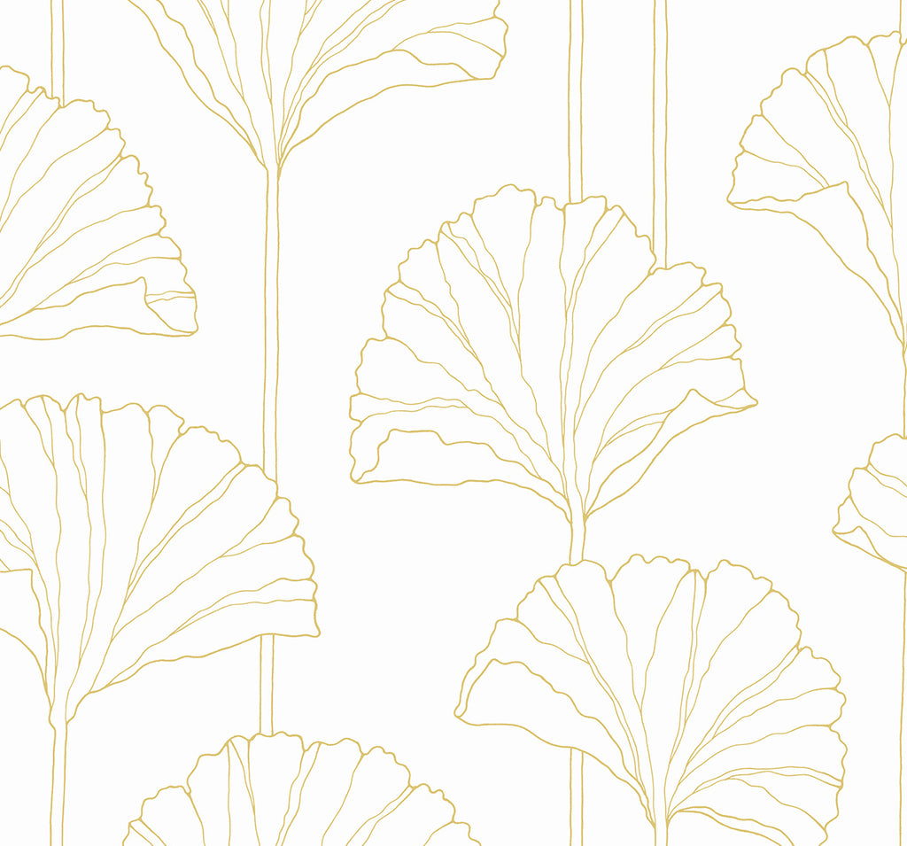 Malibu PS Gingko Leaf Contemporary Botanical - Metallic Gold | Peel and Stick Removable Wallpaper