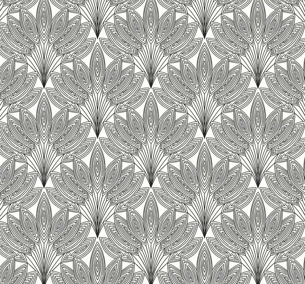 Malibu PS Peacock Leaves Contemporary Botanical - Ebony | Peel and Stick Removable Wallpaper