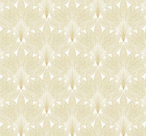 Malibu Ps Peacock Leaves Contemporary Botanical - Metallic Gold | Peel and Stick Removable Wallcovering