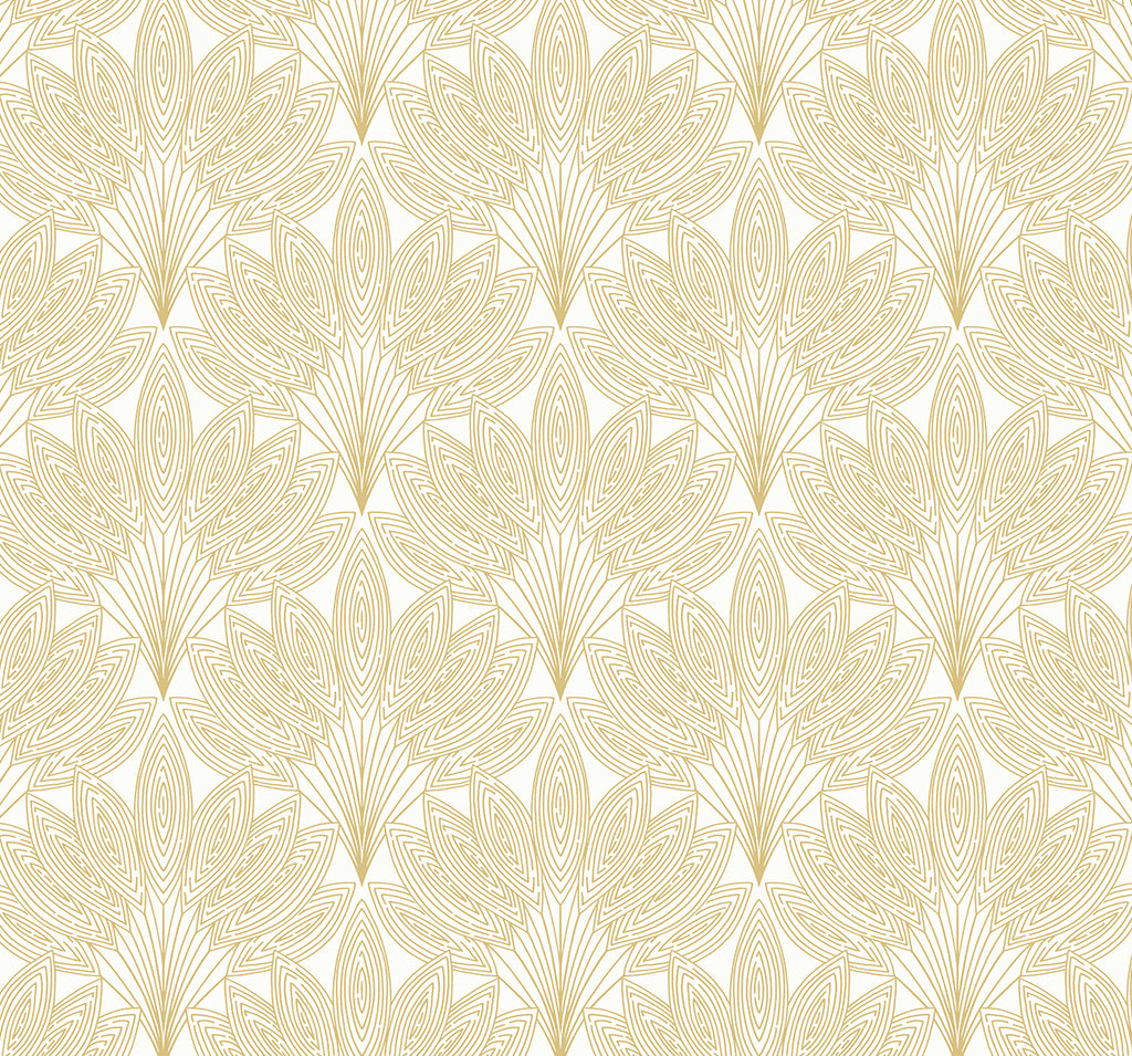 Malibu PS Peacock Leaves Contemporary Botanical - Metallic Gold | Peel and Stick Removable Wallpaper