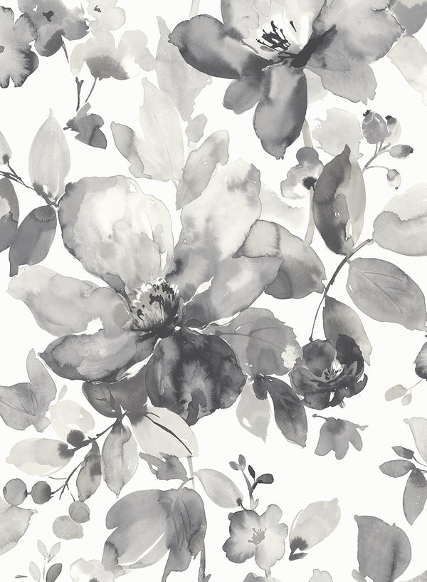 Malibu Ps Watercolor Flower Contemporary Floral - Inkwell | Peel and Stick Removable Wallcovering
