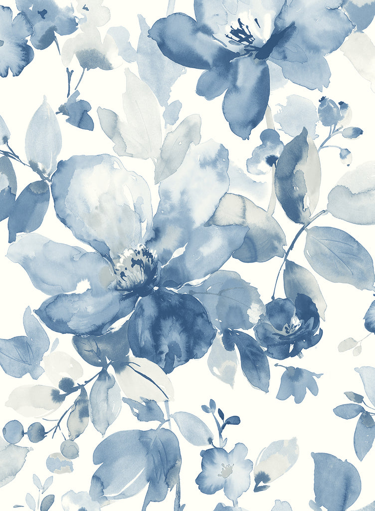 Malibu PS Watercolor Flower Contemporary Floral - Bluestone | Peel and Stick Removable Wallpaper
