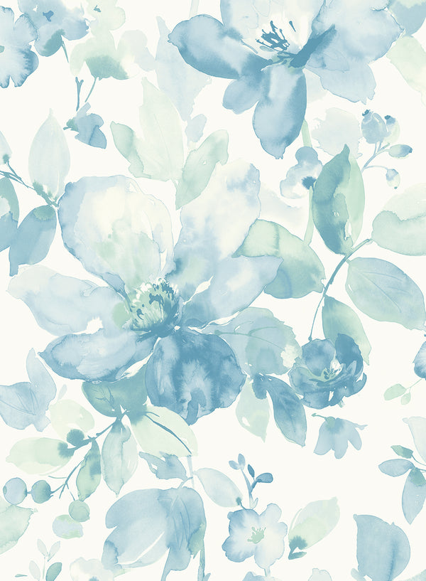 Malibu Ps Watercolor Flower Contemporary Floral - Seaglass | Peel and Stick Removable Wallcovering