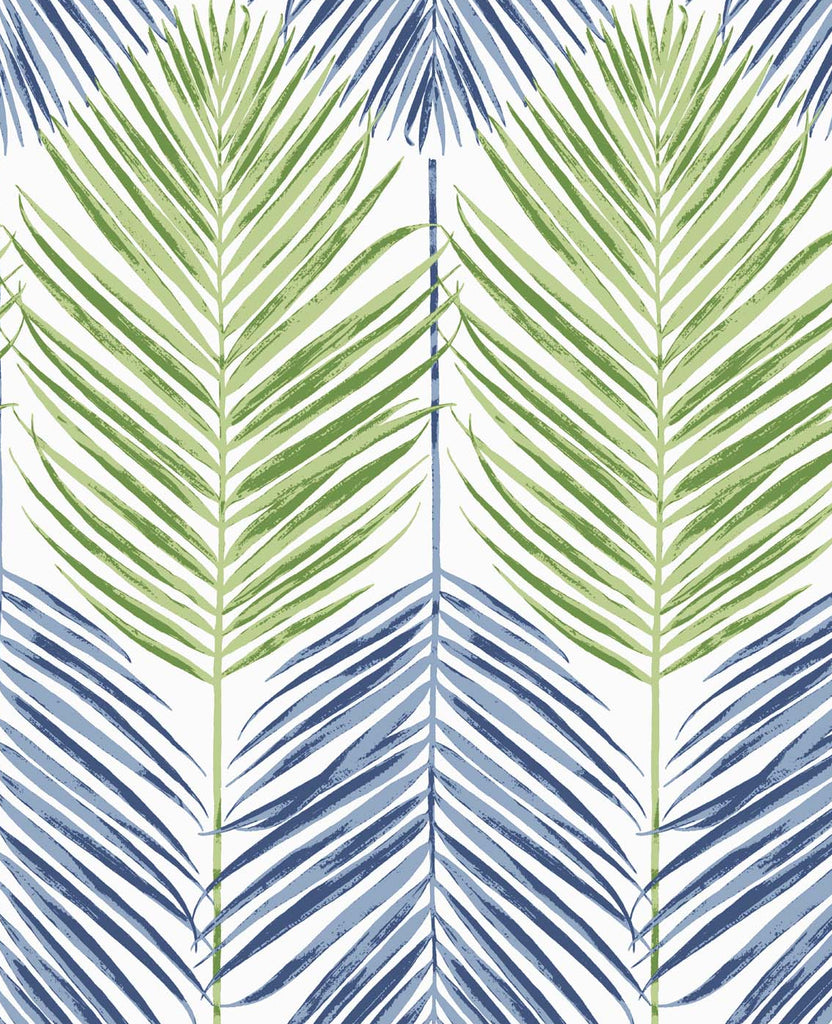 Malibu PS Two Toned Palm Coastal Botanical - Coastal Blue & Fern Green | Peel and Stick Removable Wallpaper