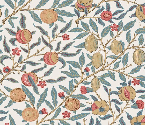 Malibu Ps Pomegranate Vintage Botanical - Moonstone Blue & Light Ochre | Peel and Stick Removable Wallcovering
