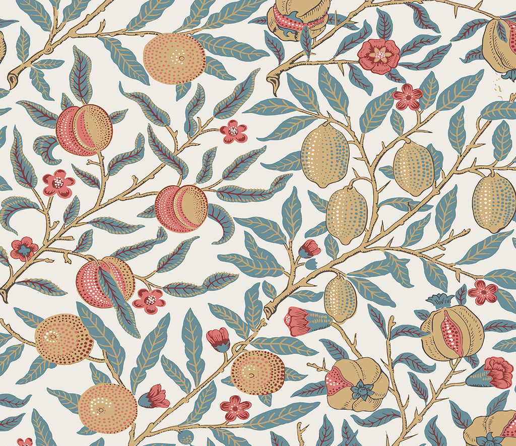 Malibu PS Pomegranate Vintage Botanical - Moonstone Blue & Light Ochre | Peel and Stick Removable Wallpaper