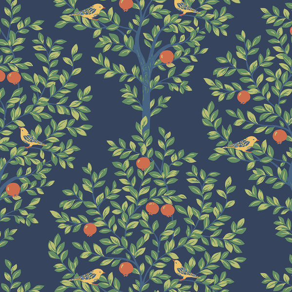 Malibu Ps Fruit Tree Vintage Botanical - Navy Blue & Greenery | Peel and Stick Removable Wallcovering