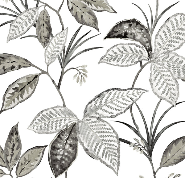 Malibu Ps Boho Leaf Trail Bohemian Botanical - Greystone | Peel and Stick Removable Wallcovering