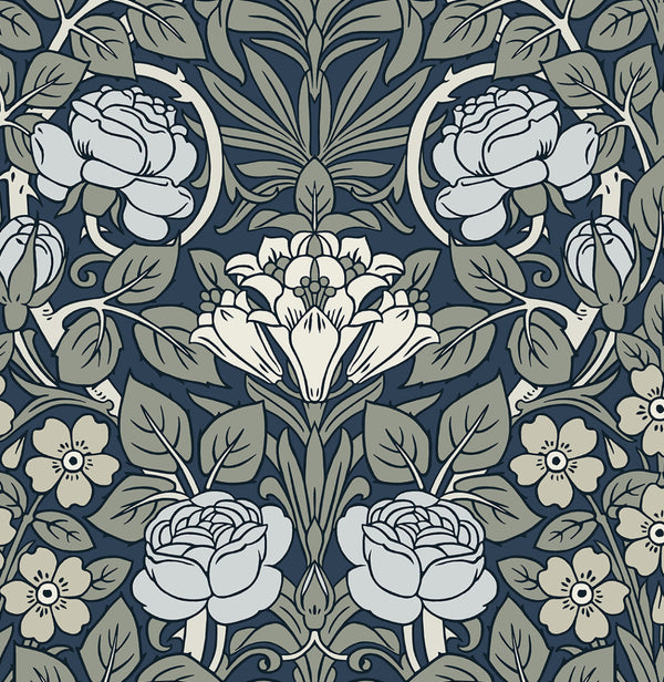 Malibu Ps Vintage Rose Vintage Floral - Bluestone | Peel and Stick Removable Wallcovering