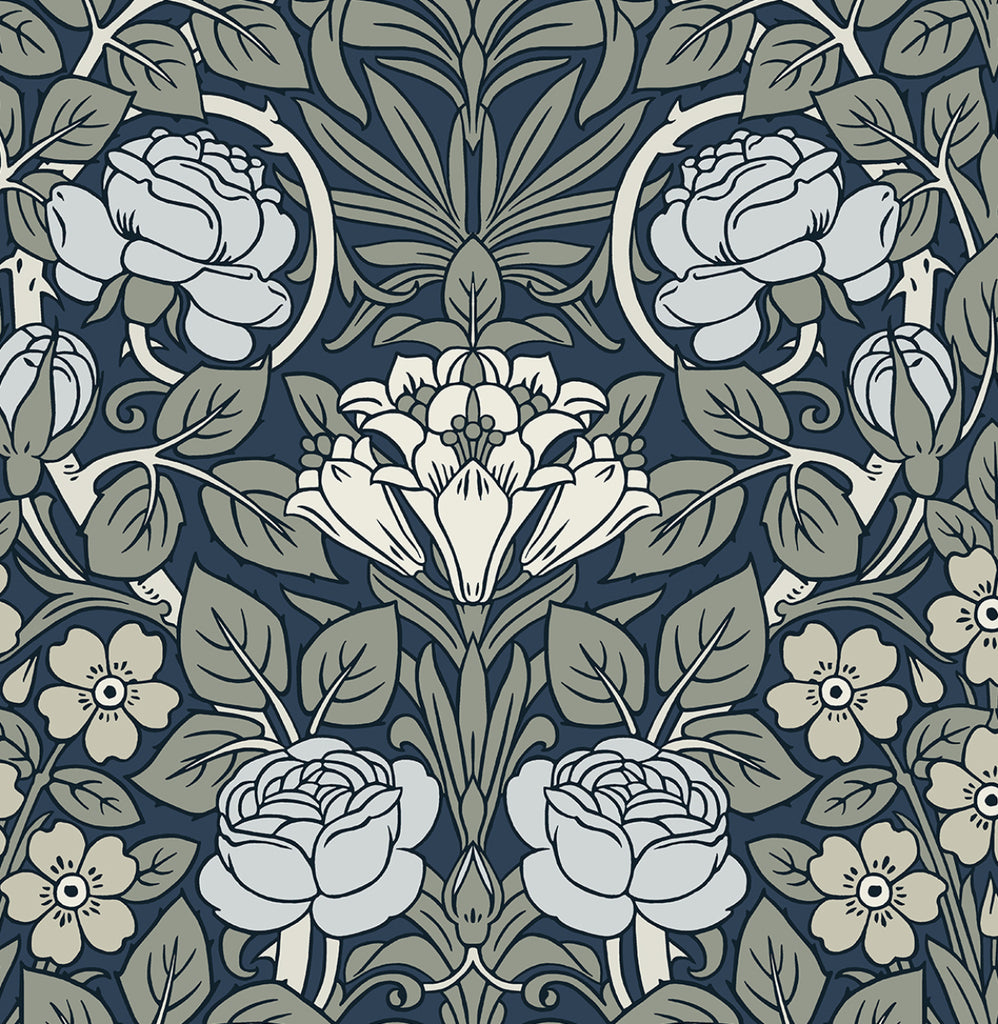 Malibu PS Vintage Rose Vintage Floral - Bluestone | Peel and Stick Removable Wallpaper