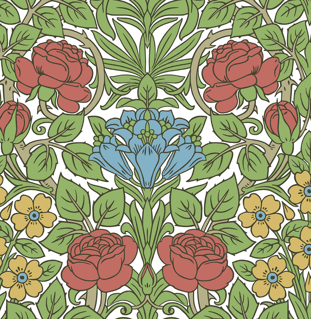 Malibu PS Vintage Rose Vintage Floral - Pale Carmine & Blue Lake | Peel and Stick Removable Wallpaper