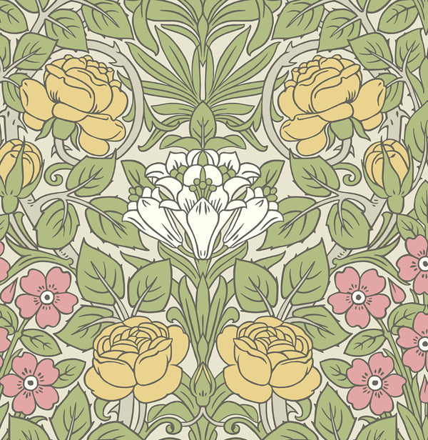 Malibu Ps Vintage Rose Vintage Floral - Honey Bee & Posy Pink | Peel and Stick Removable Wallcovering