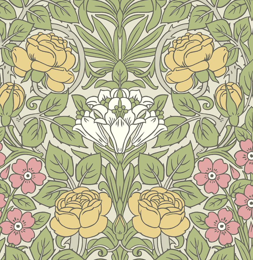Malibu PS Vintage Rose Vintage Floral - Honey Bee & Posy Pink | Peel and Stick Removable Wallpaper