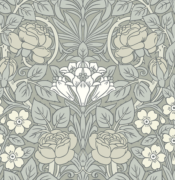 Malibu Ps Vintage Rose Vintage Floral - Alloy Grey | Peel and Stick Removable Wallcovering