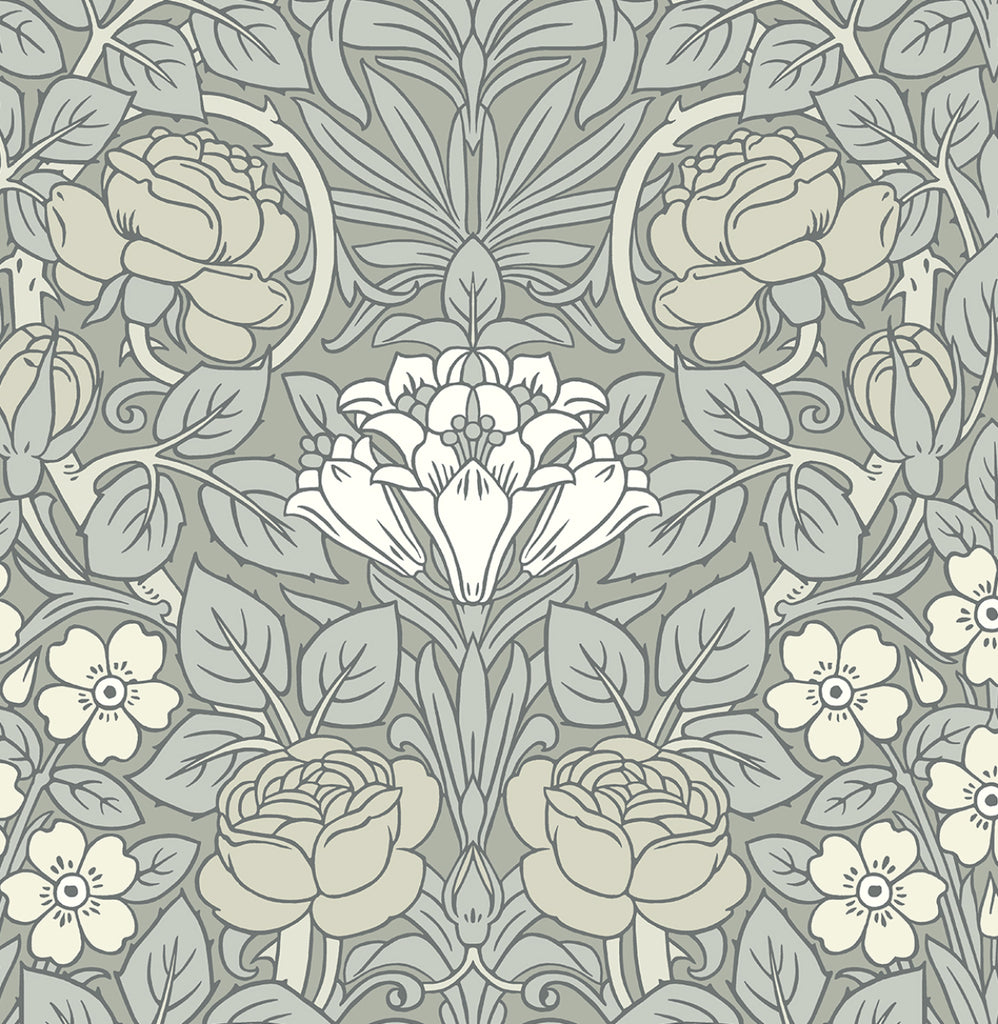Malibu PS Vintage Rose Vintage Floral - Alloy Grey | Peel and Stick Removable Wallpaper