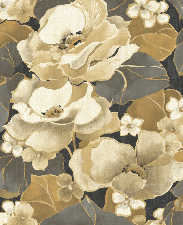 Malibu Ps Nouveau Floral Art Nouveau Floral - Ebony & Antique Gold | Peel and Stick Removable Wallcovering