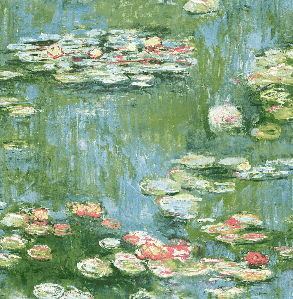 Malibu PS Lily Pond Impressionistic Floral - Olive & Sky Blue | Peel and Stick Removable Wallpaper
