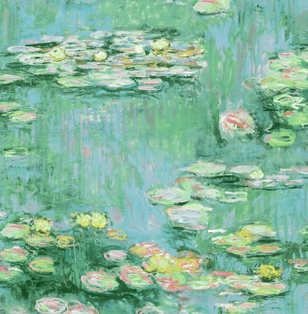 Malibu Ps Lily Pond Impressionistic Floral - Hunter Green & Lakeside | Peel and Stick Removable Wallcovering