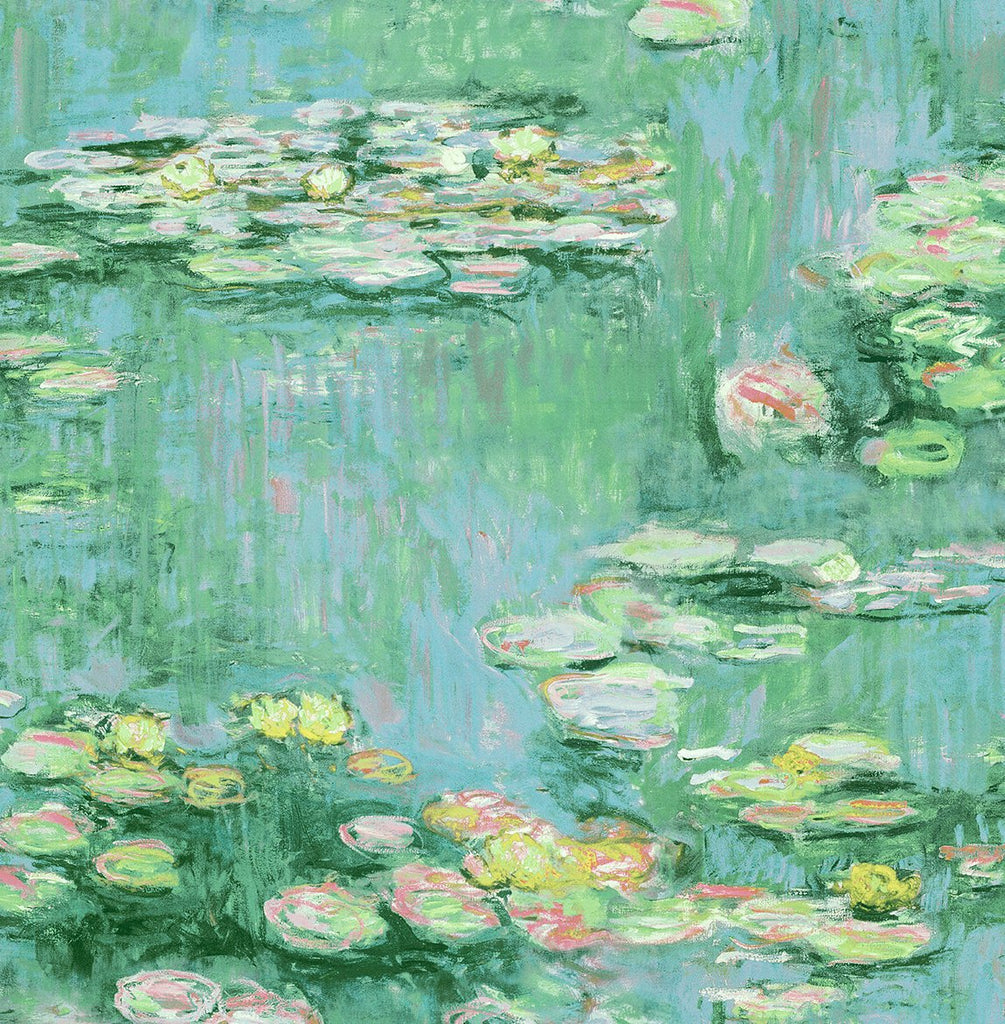 Malibu PS Lily Pond Impressionistic Floral - Hunter Green & Lakeside | Peel and Stick Removable Wallpaper