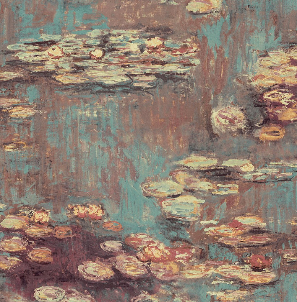 Malibu PS Lily Pond Impressionistic Floral - Rust & Deep Sea | Peel and Stick Removable Wallpaper