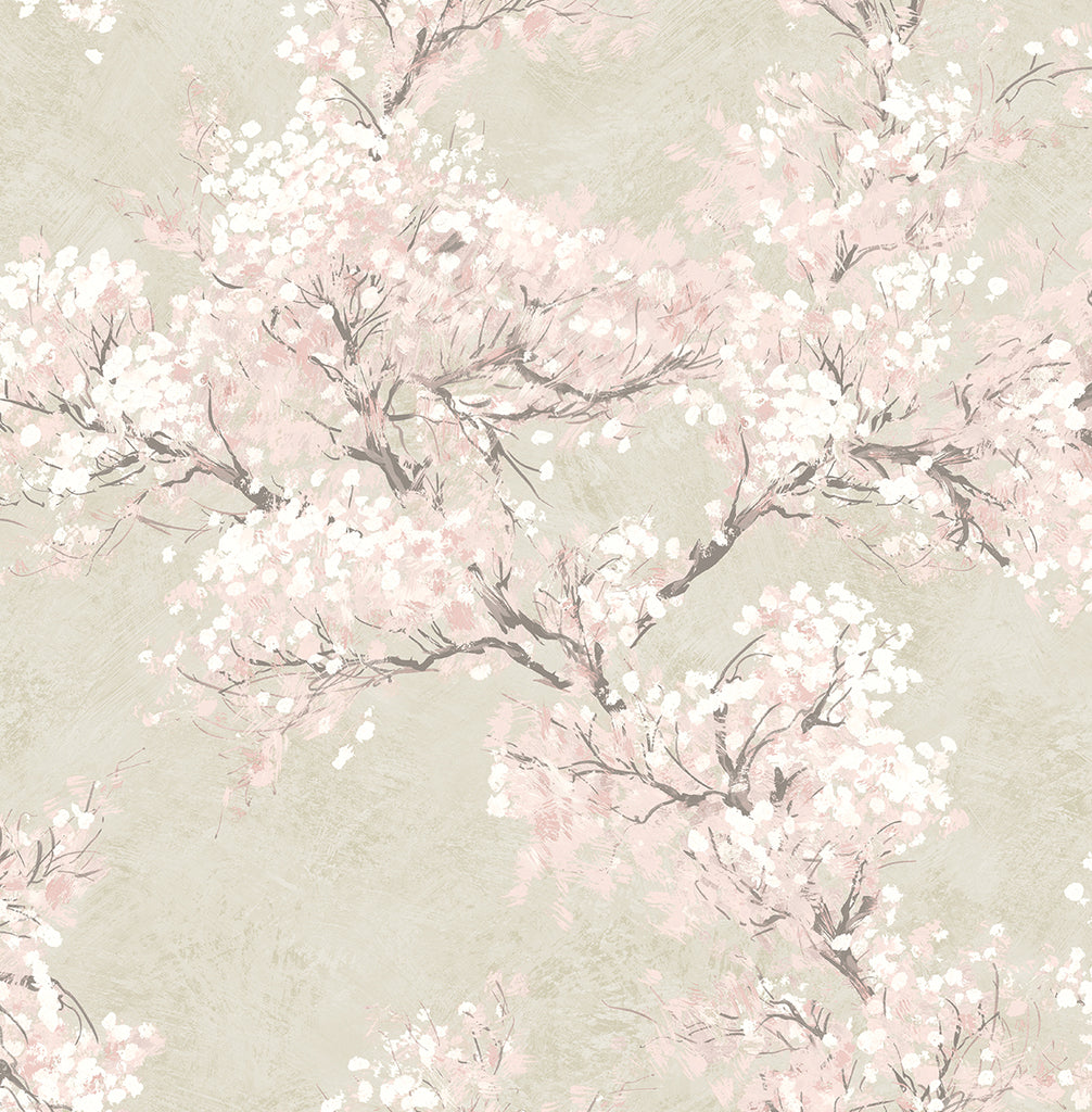 Malibu PS Cherry Blossom Grove Impressionistic Floral - Parchment & Rose | Peel and Stick Removable Wallpaper
