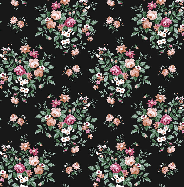 Malibu Ps Floral Bunches Traditional Floral - Ebony | Peel and Stick Removable Wallcovering