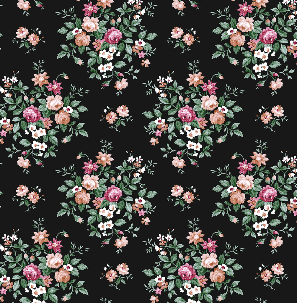 Malibu PS Floral Bunches Traditional Floral - Ebony | Peel and Stick Removable Wallpaper