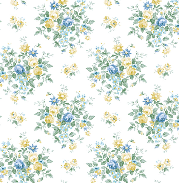 Malibu Ps Floral Bunches Traditional Floral - Blue Stream & Buttercup | Peel and Stick Removable Wallcovering
