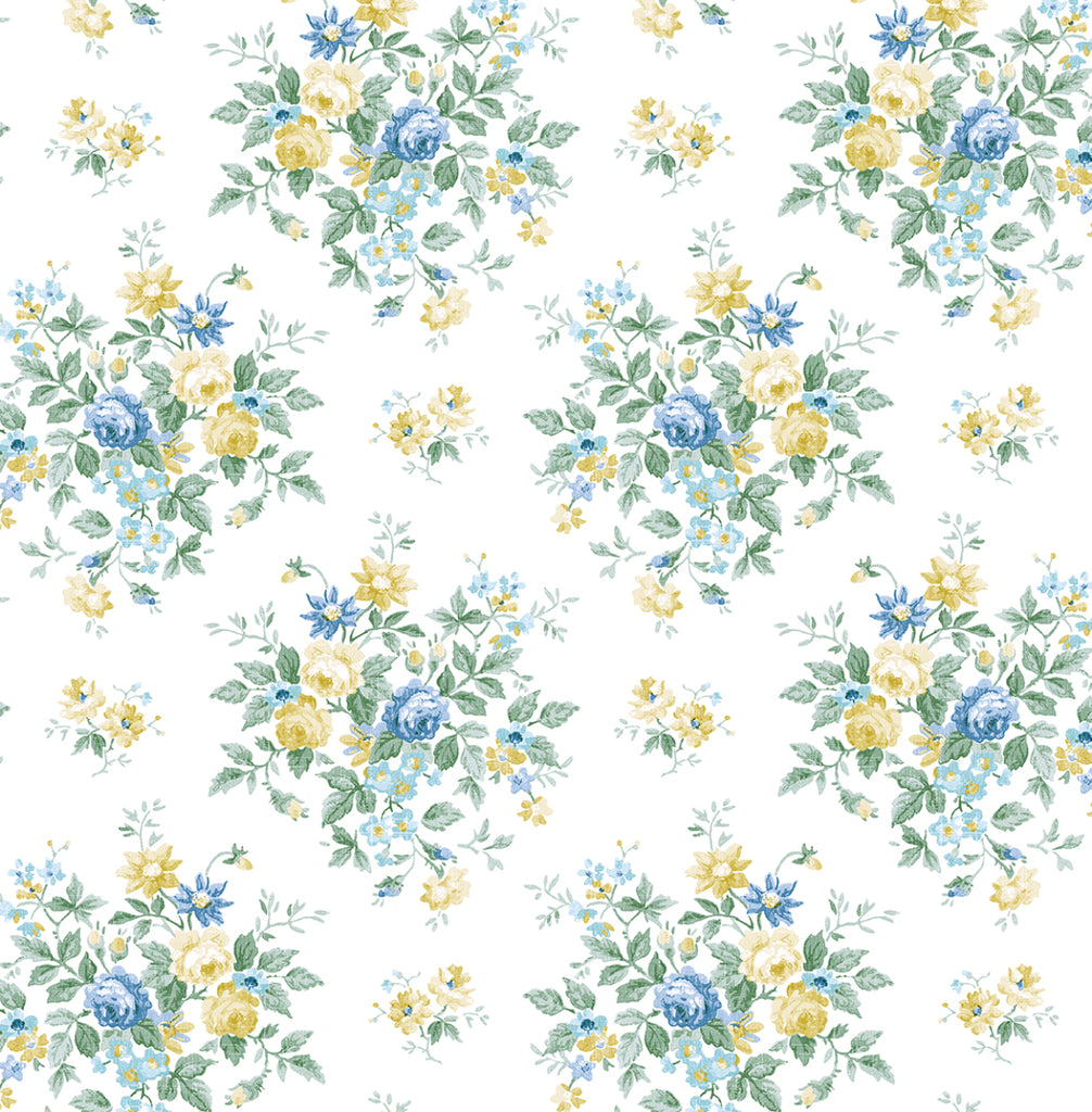 Malibu PS Floral Bunches Traditional Floral - Blue Stream & Buttercup | Peel and Stick Removable Wallpaper