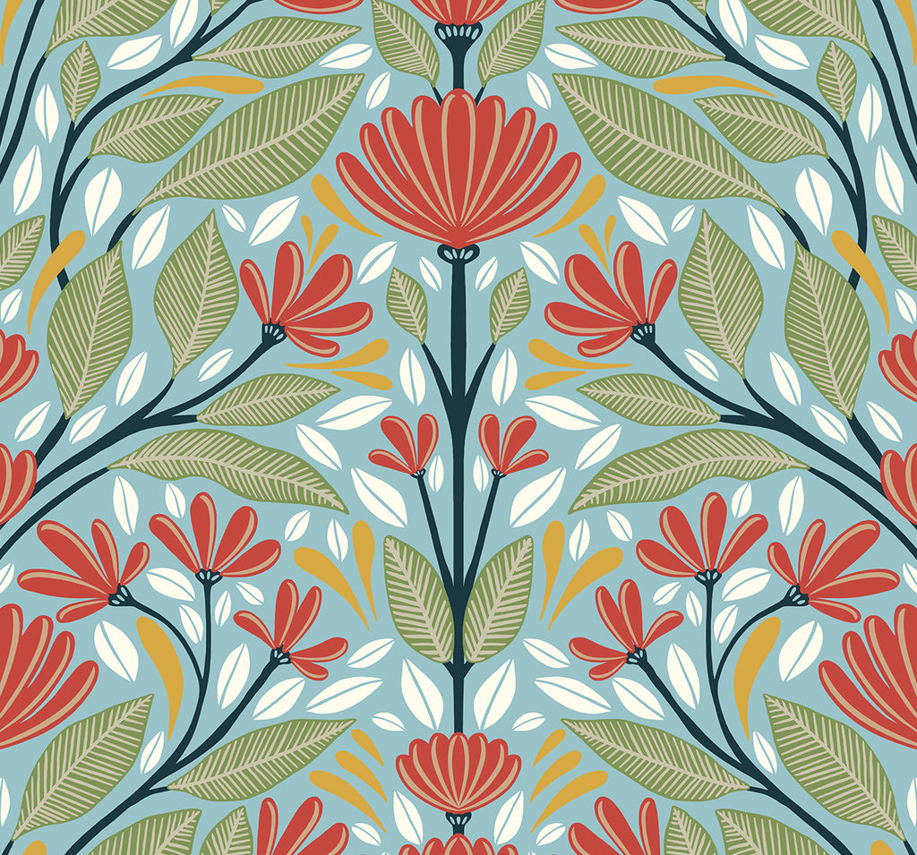 Malibu PS Shalin Folk Floral Contemporary Floral - Summer Garden | Peel and Stick Removable Wallpaper