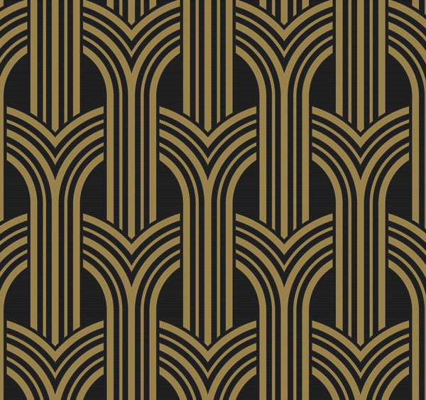 Malibu Ps Deco Geometric Arches Art Deco Geometric - Ebony & Metallic Gold | Peel and Stick Removable Wallcovering